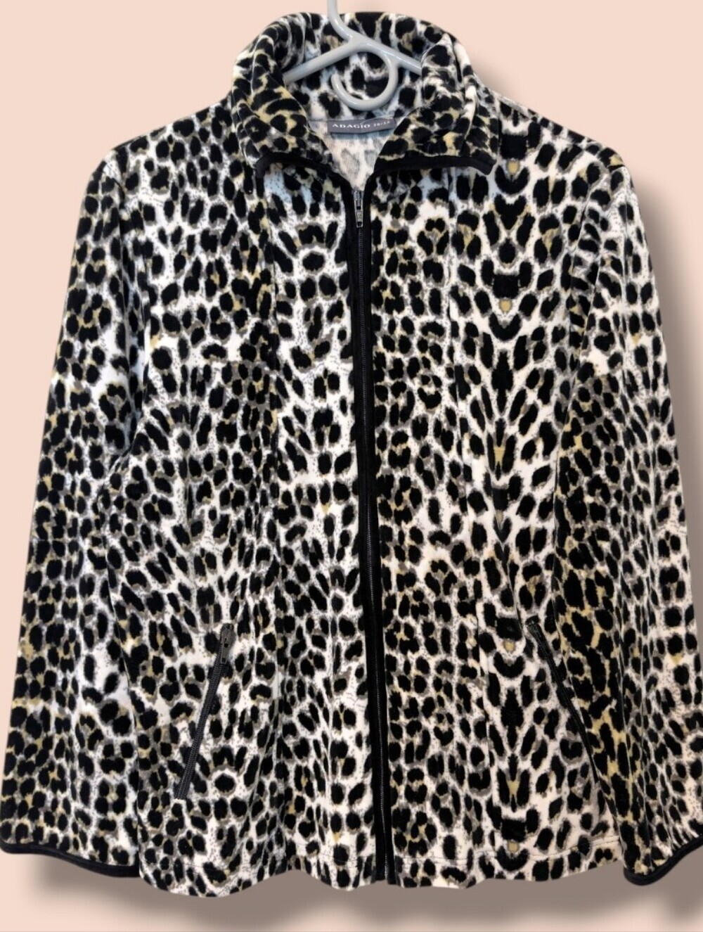 Adagio Black Yellow Leopard Soft Corduroy Cotton Roll Neck Full Zip Jacket